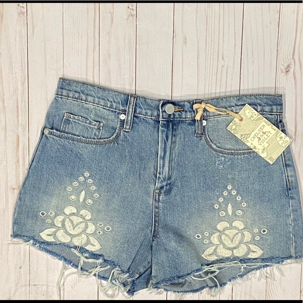 Chelsea & Violet Floral Embroidered Jean Shorts